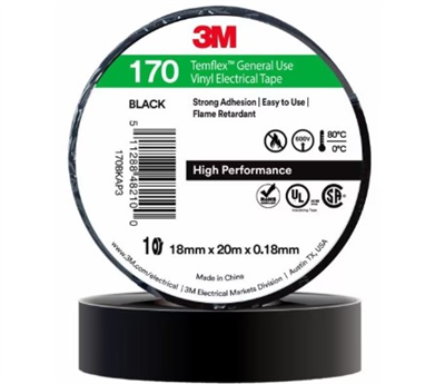 19mm 3M Temflex 170 Black PVC Insulation Tape - 20m Roll