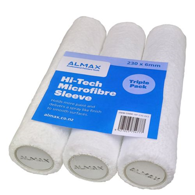 230mm x 6mm Nap Almax Hi-Tec Microfibre Roller Sleeve 3 Pk