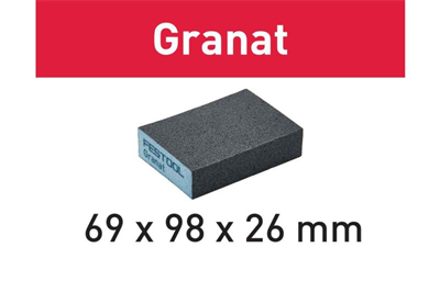 69x98x26mm x 36g Granat Abrasive Sanding Sponge Pk 6