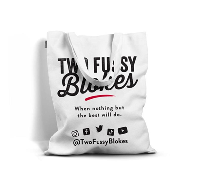 Two Fussy Blokes TOTE BAG WHITE