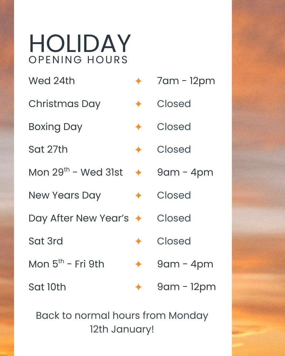 Thanks for all your support this year — wishing everyone a safe, sunny and relaxing holiday break!